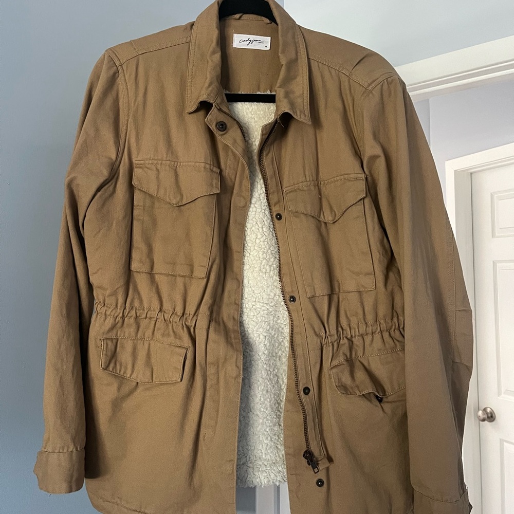 Carly Jean Los Angeles Tan Sherpa Lined Jacket